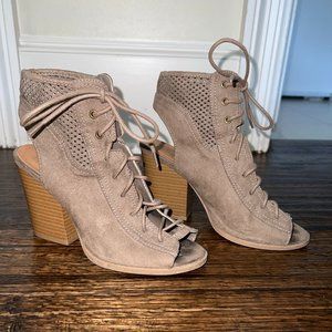 Altar'd State Taupe Suede Lace Up Booties